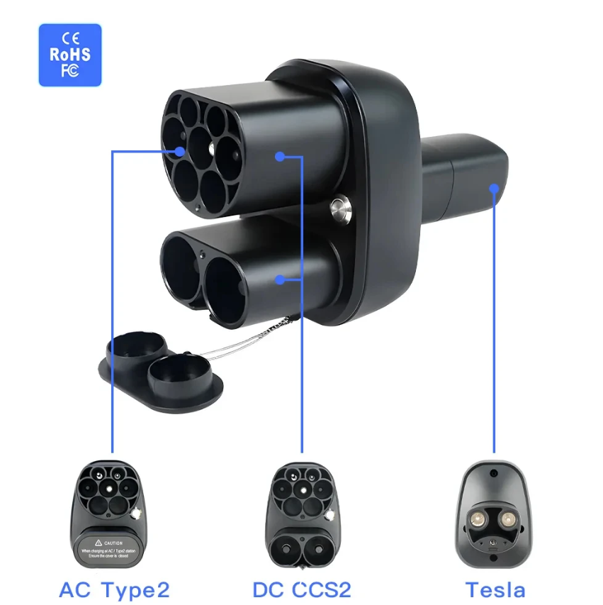 CCS2 TO NACS+TYPE2 ადაფტორი .ჩანთით